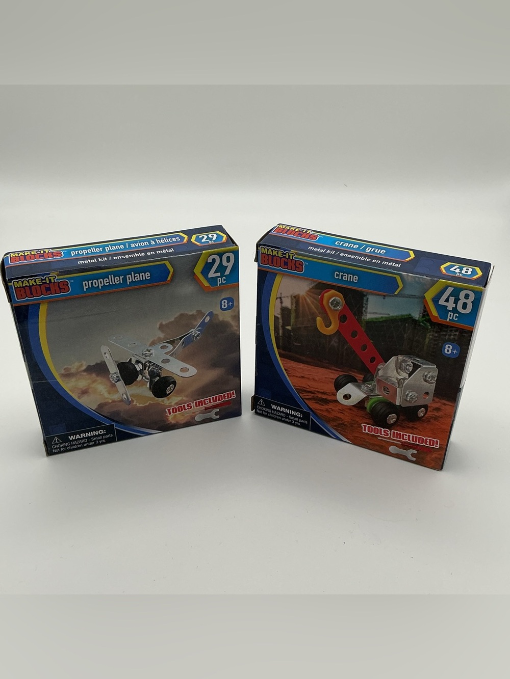 Lot of 2- Make-it Blocks Propeller Plane 29 pc. & Crane 48 pc. - New in Box